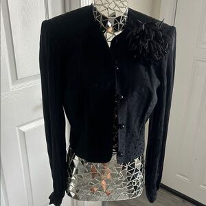 David Hayes Black Silk Women's Blazer with Leopard Print Floral Broach size 8